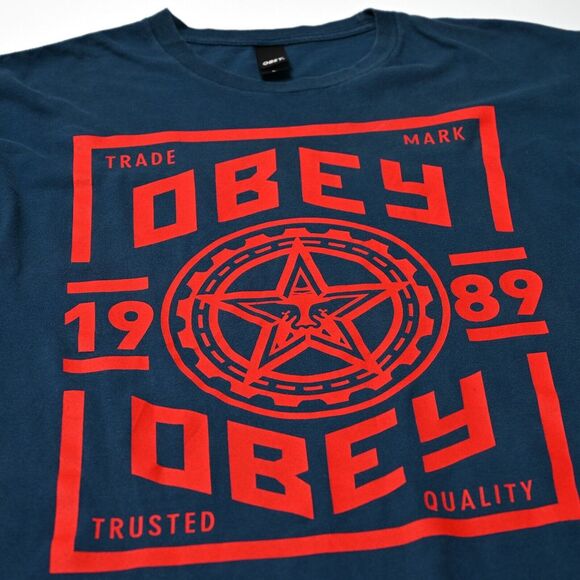 VTG Obey Navy Large Andre The Giant Box Graphic Skater Logo Shepherd Fairey - Picture 1 of 8